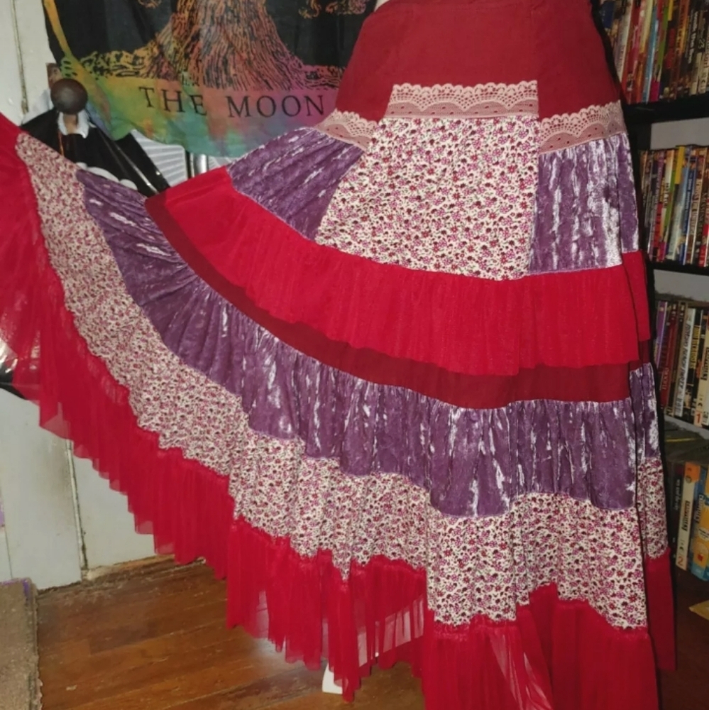 Vintage lapis Size medium skirt Hippie boho cottage core gypsy patchwork